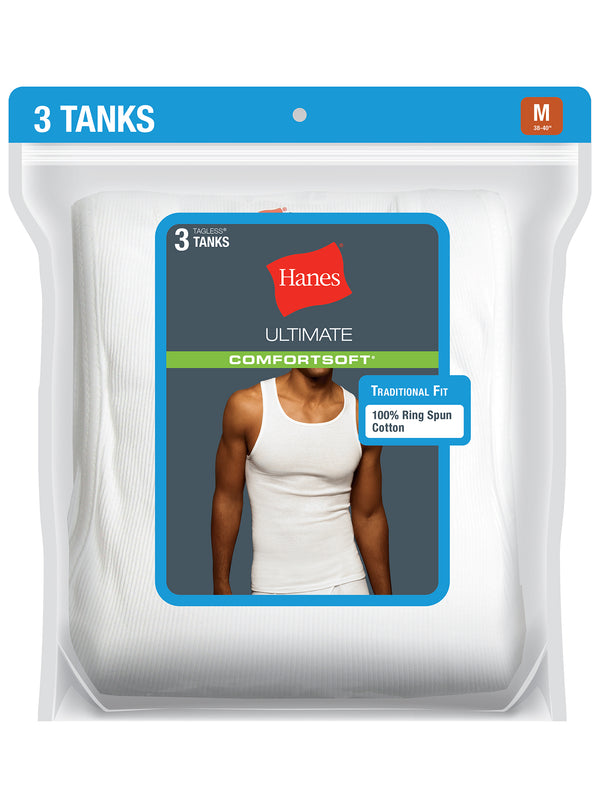 FRUIT OF THE LOOM TAGLESS TANK TOPS - 3 PACK