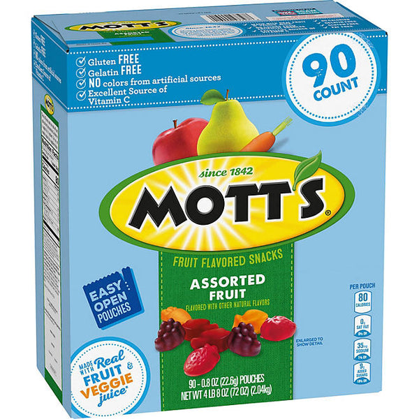 MOTT'S ASSORTED FRUIT FLAVORED SNACK (90 PACKS)