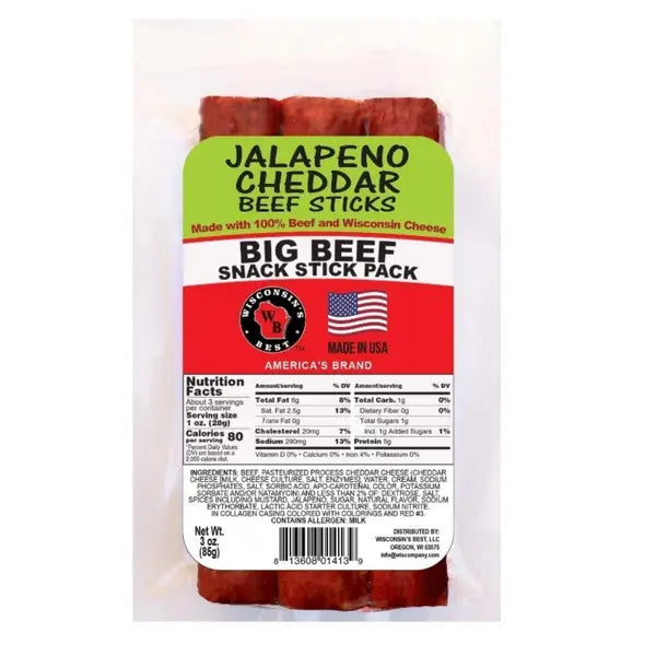 WISCONSIN JALAPENO & CHEDDAR BEEF SNACK STICKS PACK