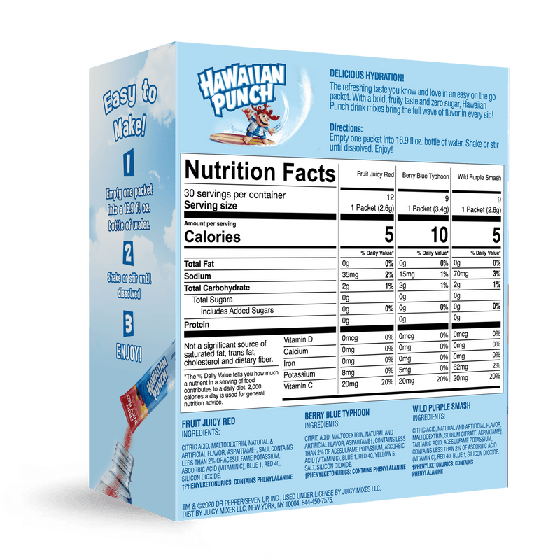 HAWAIIAN PUNCH VARIETY STICKS - FRUIT JUICY RED, BERRY BLUE TYPHOON AND WILD PURPLE SMASH