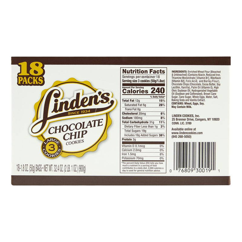 LINDEN'S CHOCOLATE CHIP COOKIES (18 PACKS)
