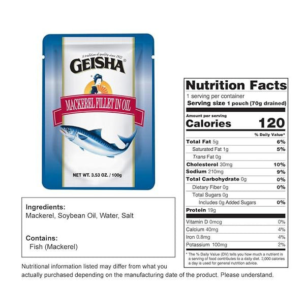GEISHA POUCHED MACKEREL FILLET, Approved for NYS Inmate Care