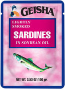 GEISHA POUCHED SMOKED SARDINES IN SOYBEAN OIL