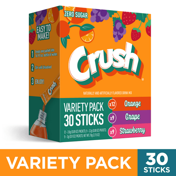 CRUSH TO GO VARIETY PACK - ORANGE, GRAPE AND STRAWBERRY