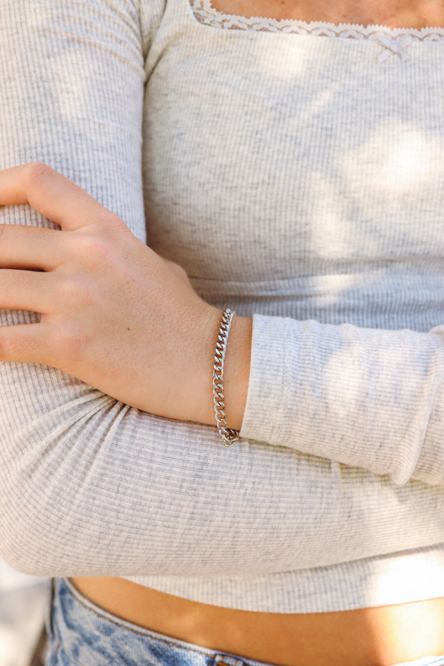 Stainless Steel Diamond Cut Curb Chain Bracelet