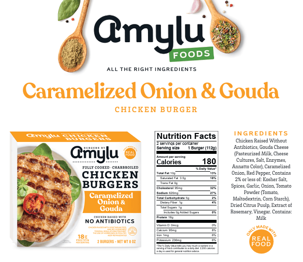 AMYLU CARAMALIZED ONION & AGED WHITE CHEDDAR CHICKEN BURGER