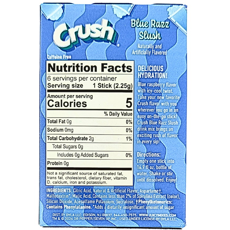 CRUSH BLUE RAZZ SLUSH POWDER DRINK, Approved for NYS Inmate Care ...