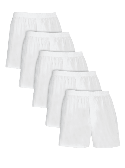 MEN'S RELAXED FIT BOXERS, WHITE 5 PACK