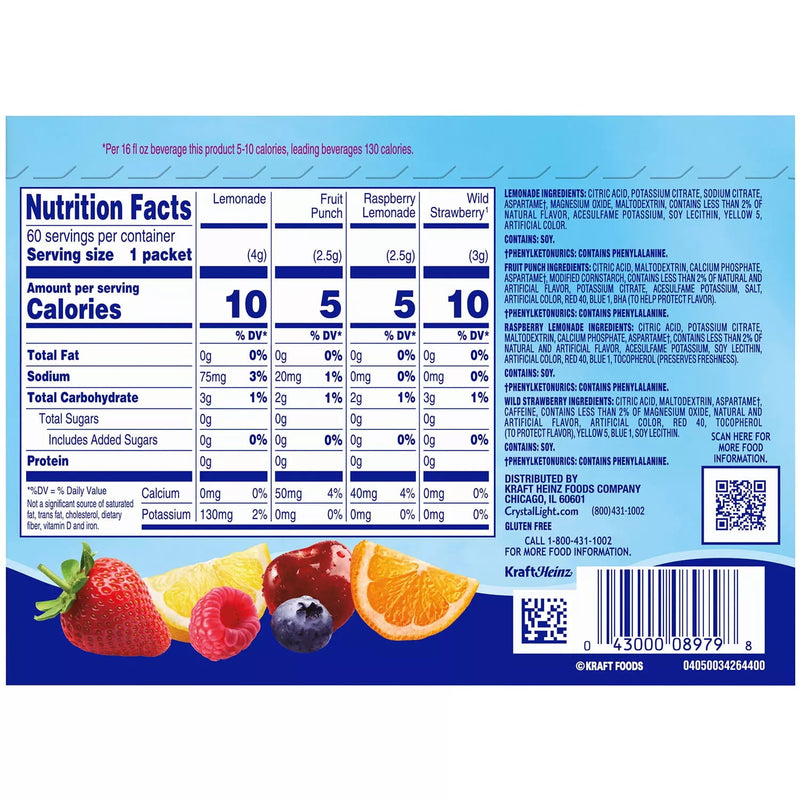 CRYSTAL LIGHT POWDERED DRINK MIX VARIETY PACK 60 PACK